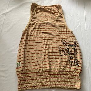 tokidoki tan/red striped tank top size small